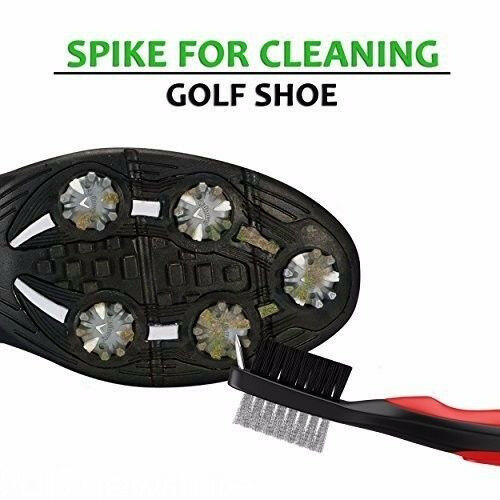 Brush Golf Club Dual Bristle Cleaning Cleaner Clip Groove Spike Retractable Reel