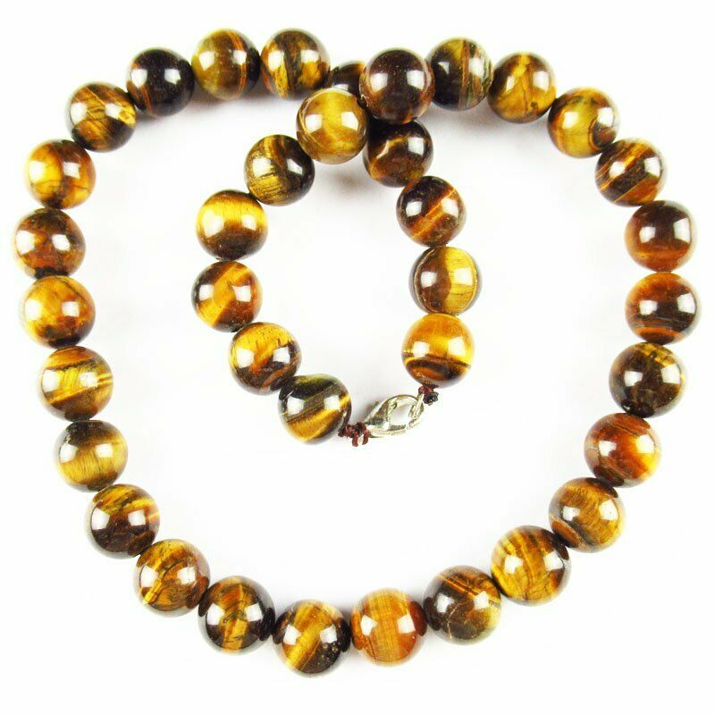12mm Natural Yellow Tiger Eye Gem Round Beads Necklace 17.5 inch 100g A-504DP