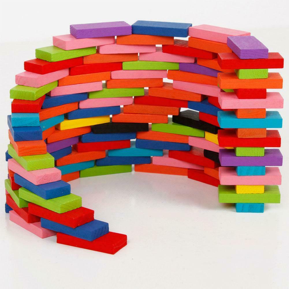 120pcs/set Children Color Sort Rainbow Wood Domino Blocks Kids Toys Gift @