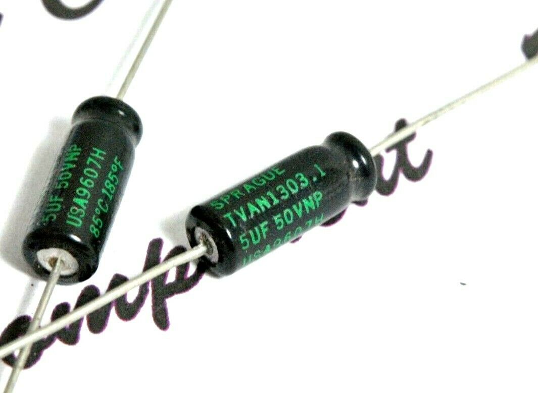 1pcs - SPRAGUE 5uF (5uF) 50V TVAN1303.1 NP Axial Electrolytic Capacitor - NOS