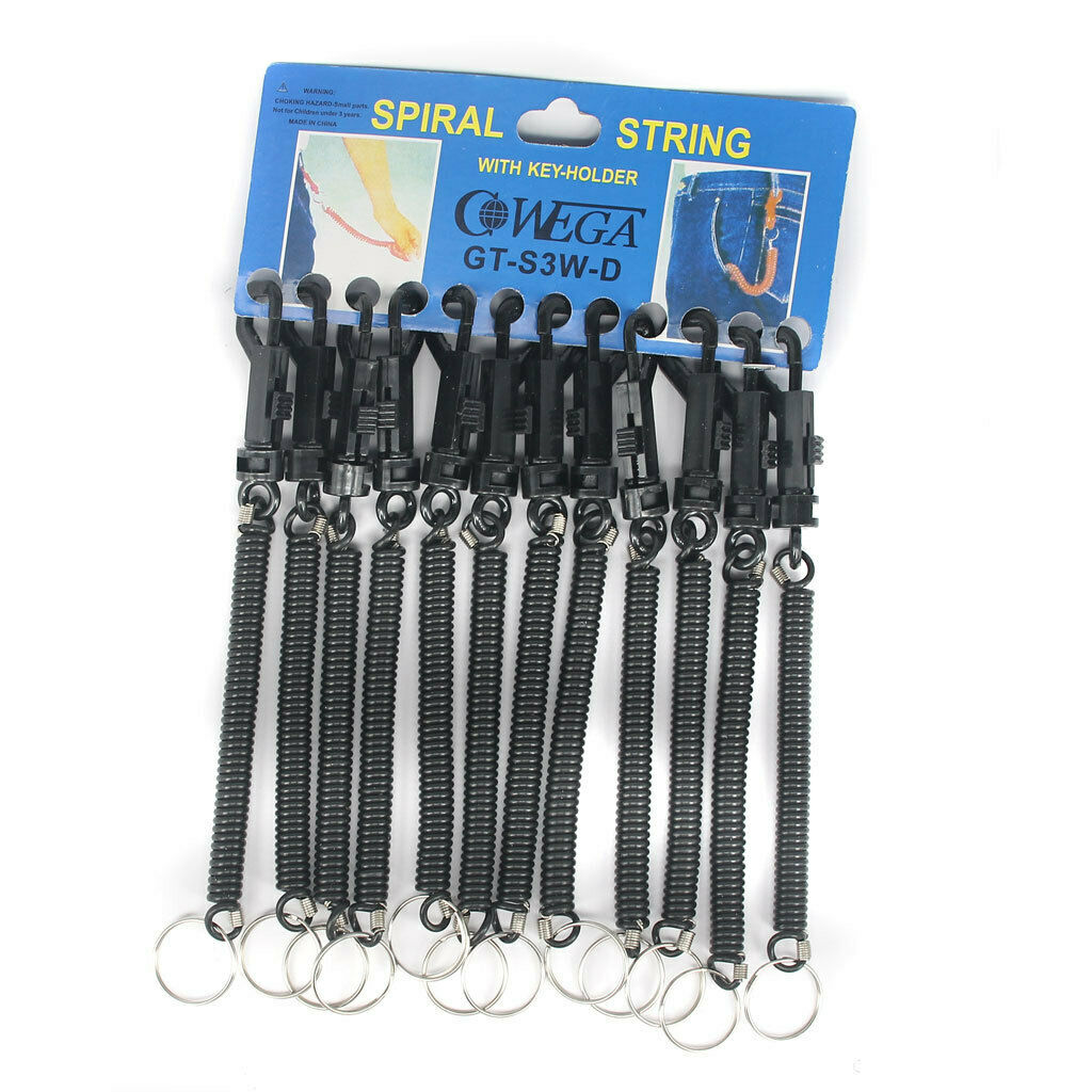 12x Retractable Coil Key Chain Theftproof Plastic String Keyring Black