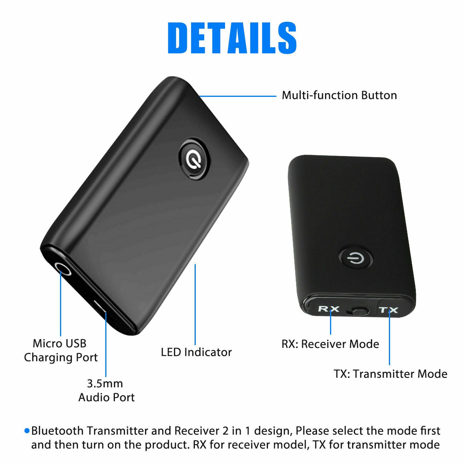 2in1 Bluetooth 5.0 Wireless Transmitter Receiver Audio Aux 3.5mm USB Adapter Car