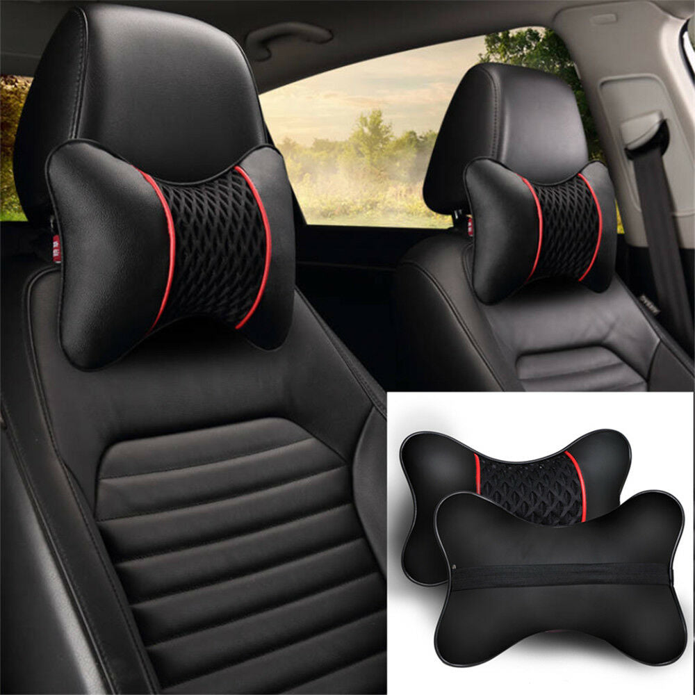 2 Pcs Black PU Leather Car Seat Head Neck Rest Cushion Pad Headrest Pillow