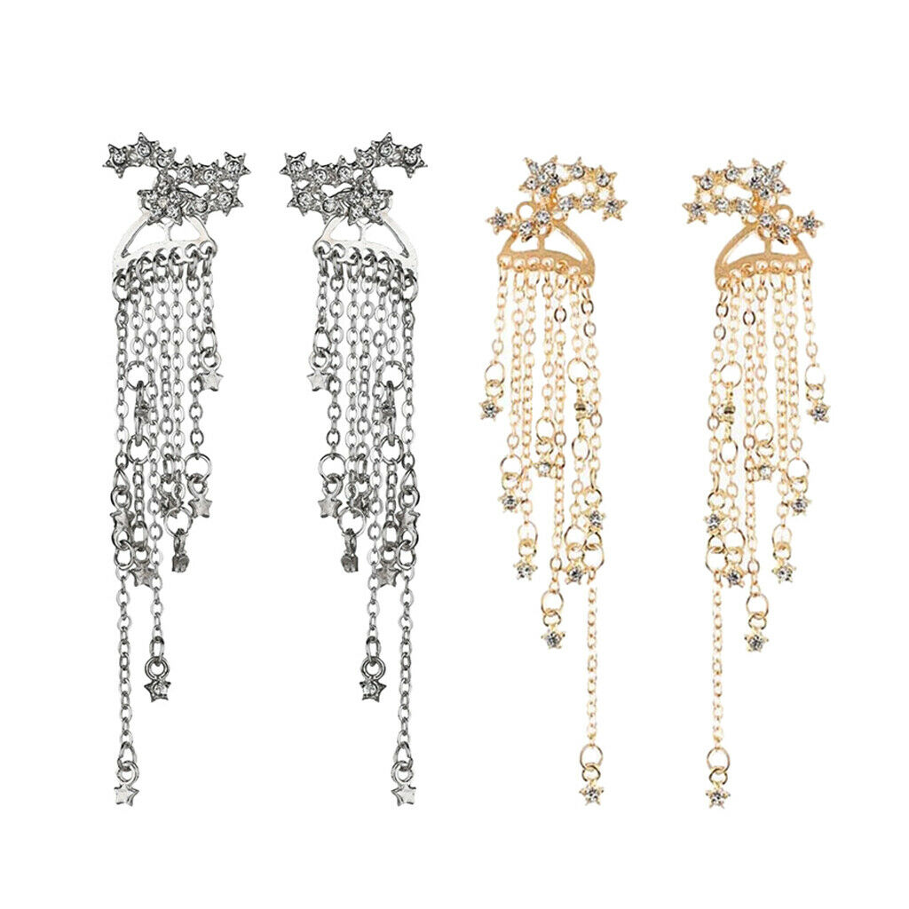 Minimalism Sparkle Star Long Tassels Drop Dangle Earrings Stud Golden