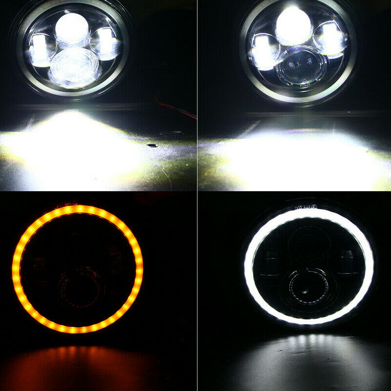 7 Inch Round LED Light Headlights Hi/Lo Beam Angle Eyes For Wrangler JK  N YBDA