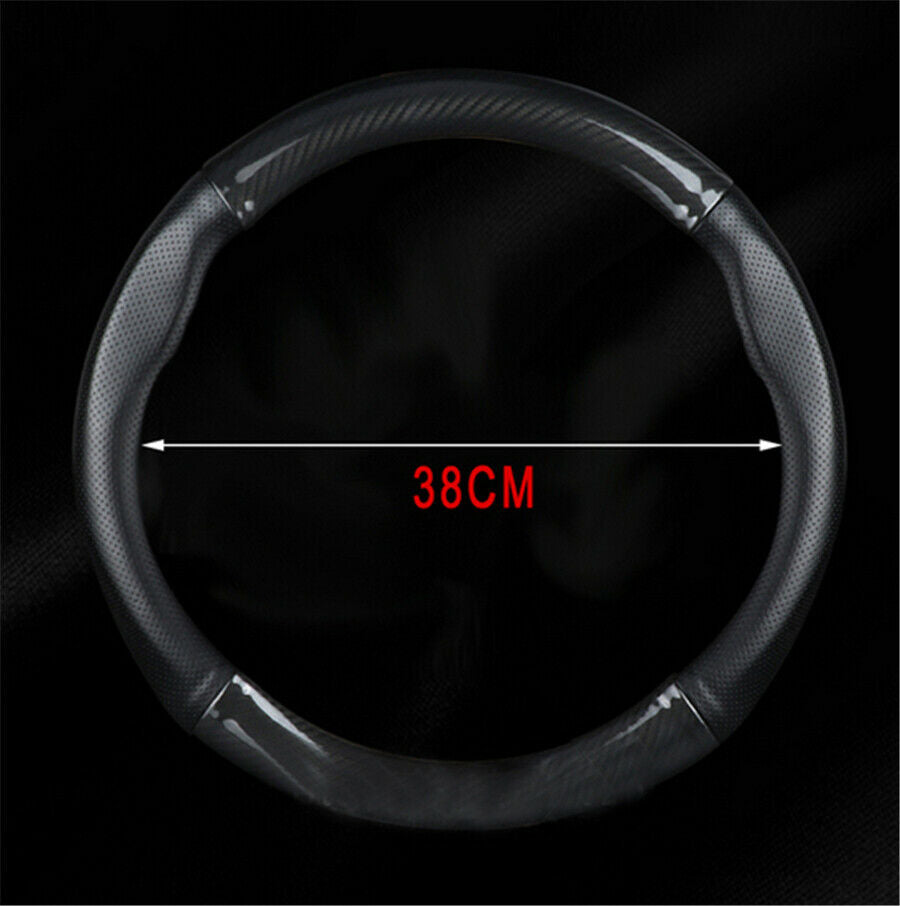 Carbon Fiber Leather Steering Wheel Cover for Car SUV Odorless 15 inch