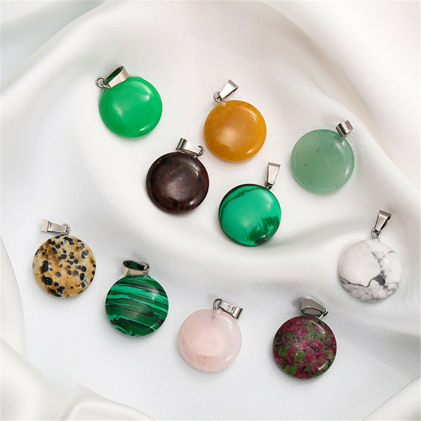 10PCS Multi-Colors Manmade Round Stone Pendant Charms for Jewelry DIY Making