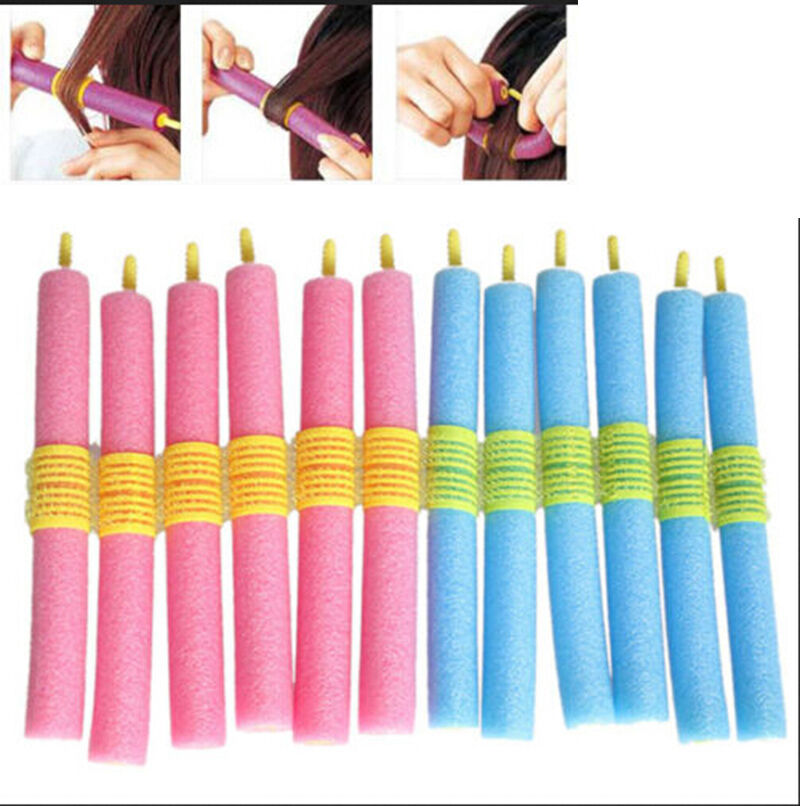 12x Soft Foam Curlers Makers Bendy Twist Curls Tool DIY Styling Hair RollerA KX