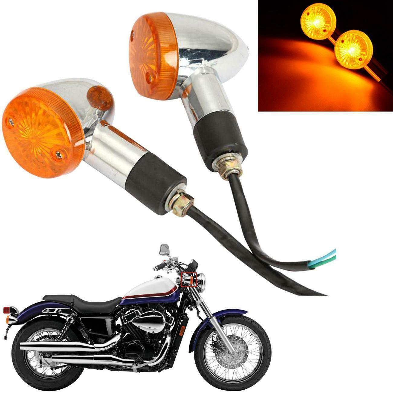 2x CHROME AMBER TURN Signals Lights for Kawasaki Vulcan VN 500 750 800 900 1600
