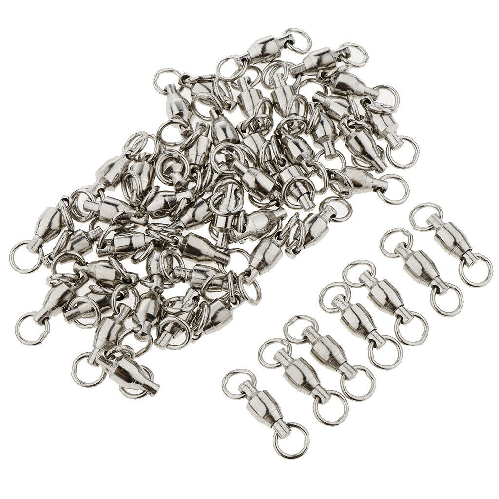 50Pcs Ball Bearing Swivels Fishing Snaps Hook Solid Ring Swivels 3