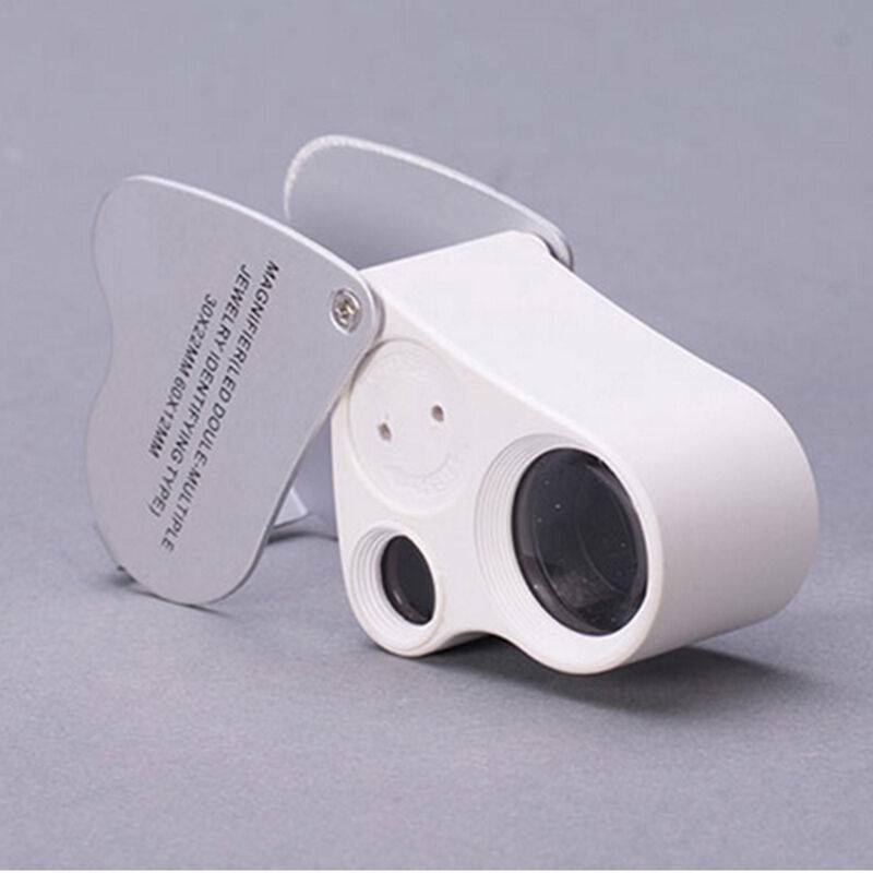 New 30X 60X 2in1 Glass Magnifying Magnifier Jewelry Loupe Loop W/ LED Lights