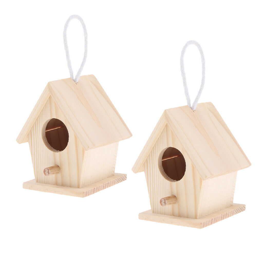 2x Handmade Unfinished Wood Birdhouse DIY Craft Home Parrot Stand Perch Cage