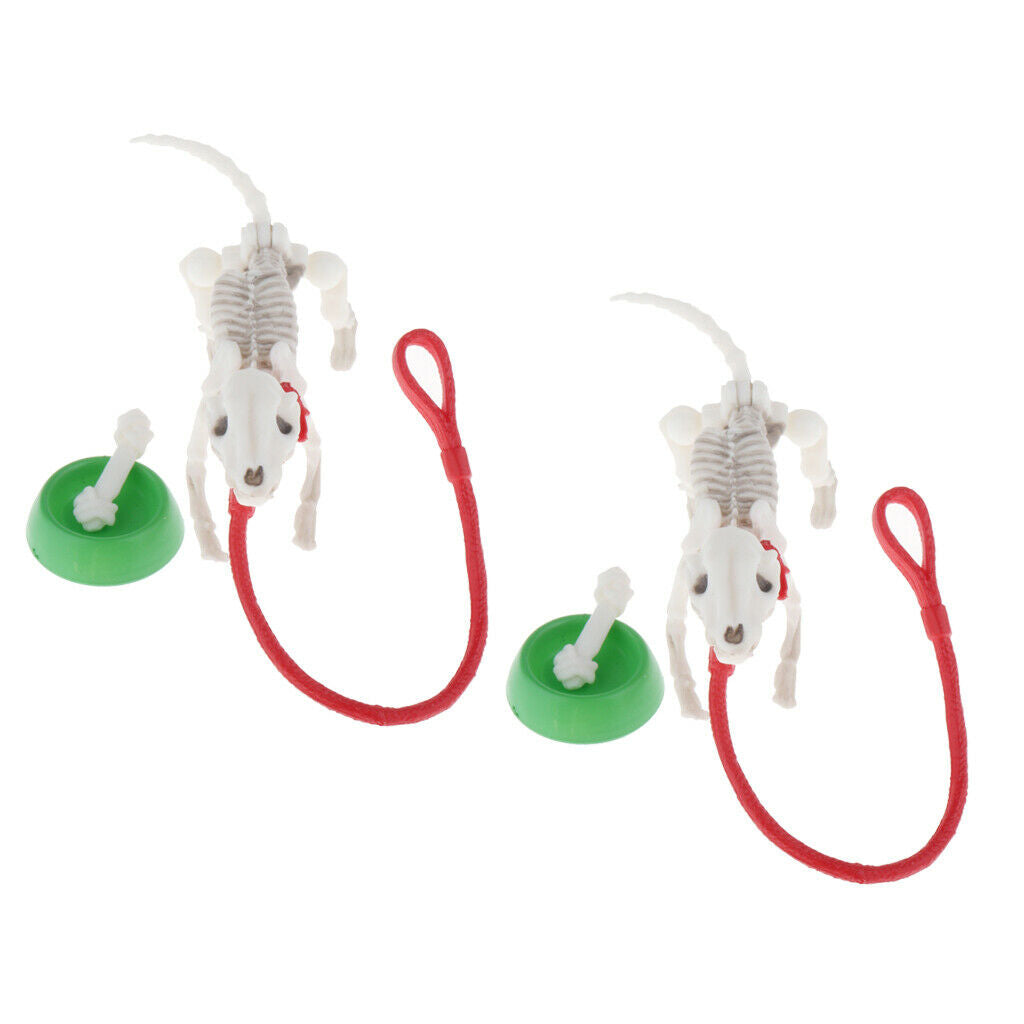 2 Set Mini Skeleton Action Dogs Bone in Bowl Photo Props Accessory Kids Toys