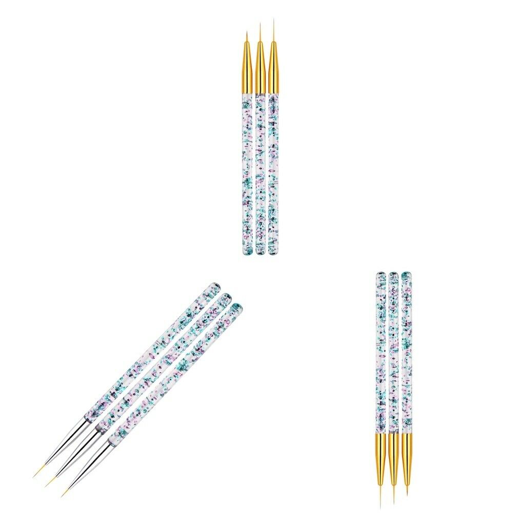 9x Fine] 7/9/14mm Nail Art Brush Set for Strokes Blending Tiny Details