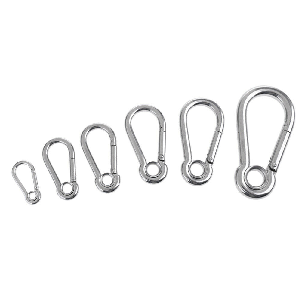 2X Stainless Steel Climbing Carabiner with Eye for Climbing/ Hiking 5 x 50 mm