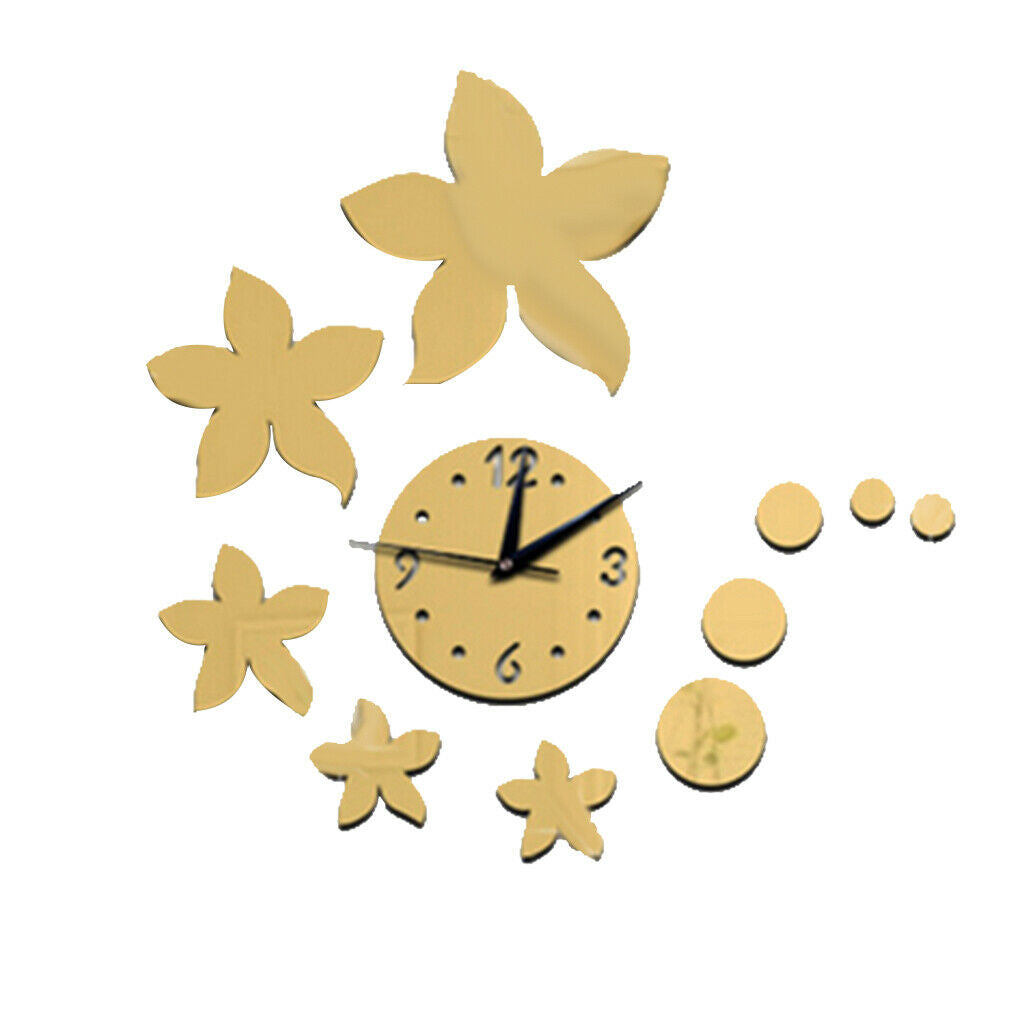 Fashion DIY Mirror Wall Creative Decoration Clock Bauhinia Flowers Golden