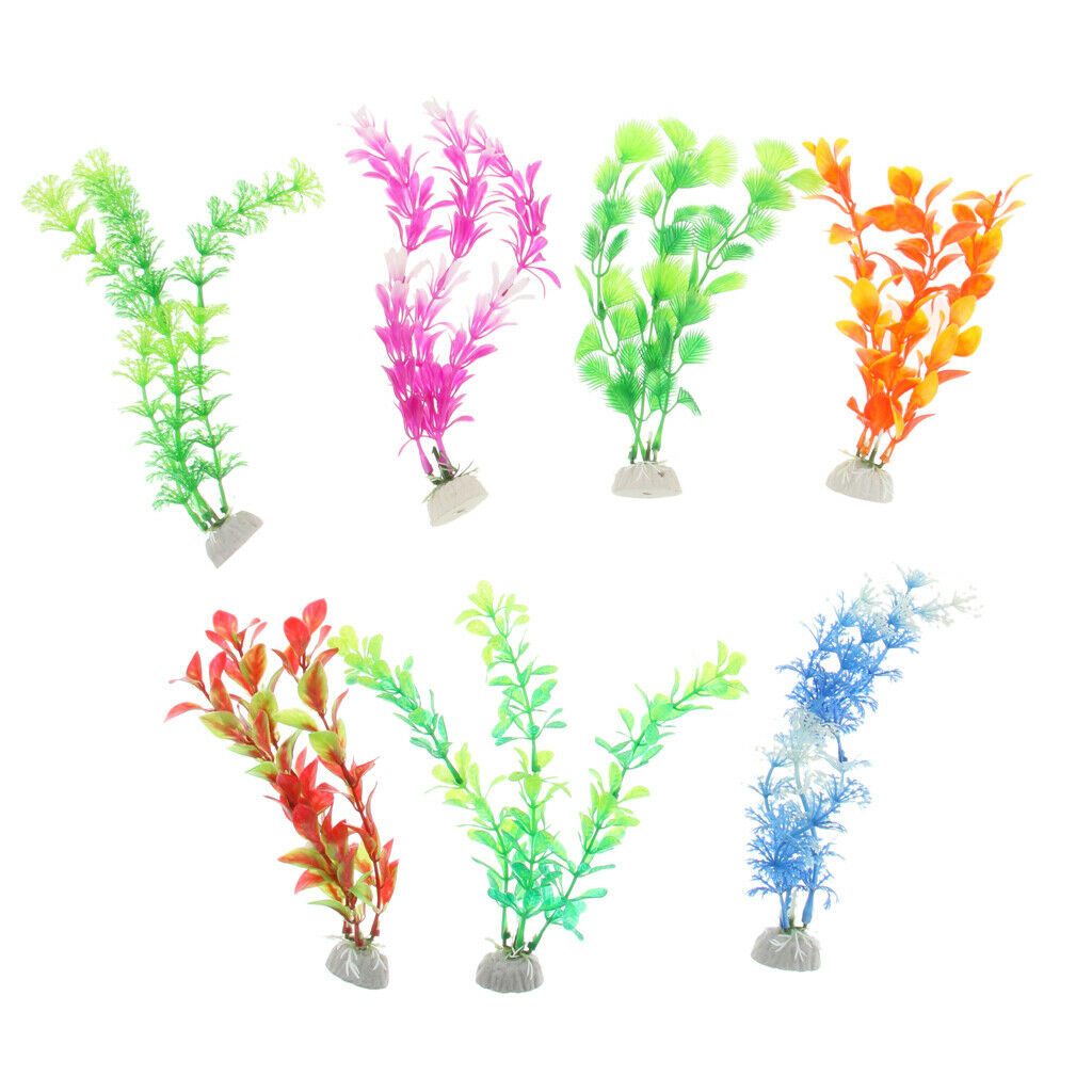 7x Colorful Artificial Aquarium Plant Water Grass Ornament Fish Tank Water Pond