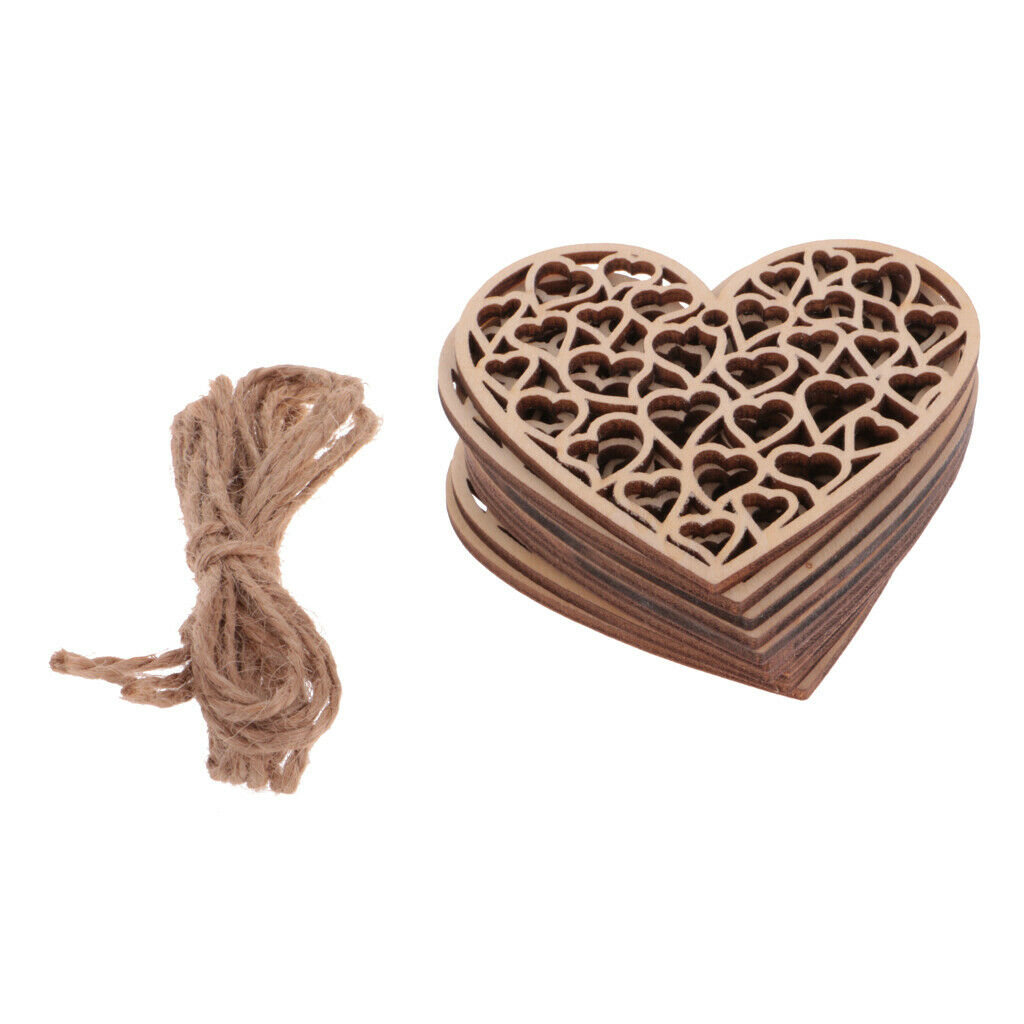 10Pcs Retro Wood Hanging Hearts Hollow Hearts Chic Shabby Wedding Home Decor