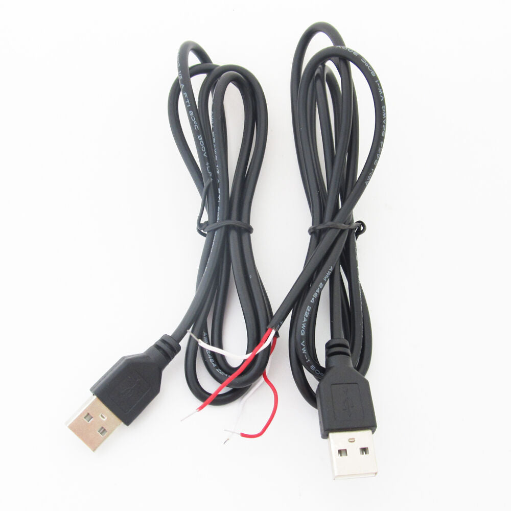 5pcs 1M/3.3ft 28AWG USB A Male Plug 2 wire Power Cable Cord Connectors DIY Black