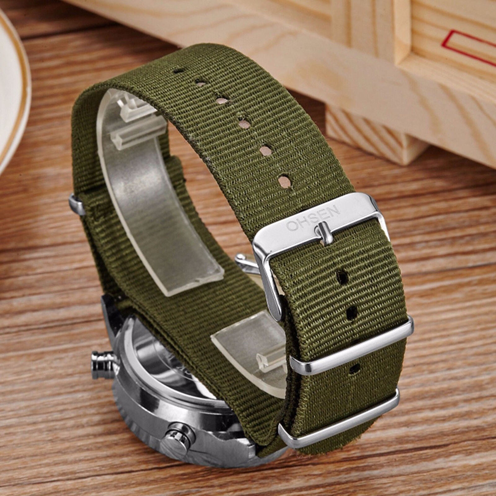 Men Military Army Green Sport Analog Digital Quartz Nylon Canvas Wrist Watch