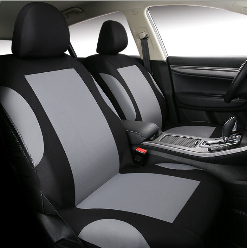9x Universal Breathable Polyester Gray Car Seat Covers Front Rear Seats Headrest