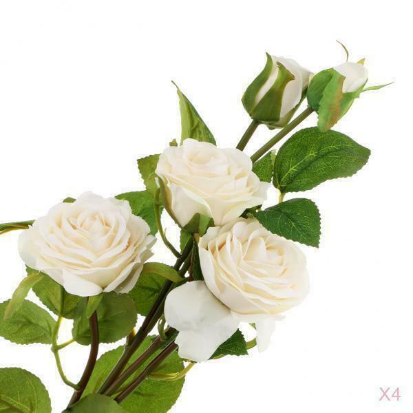 4x Bridal Bouquet Silk Rose Wedding Flower Favors Decor House Flowers White