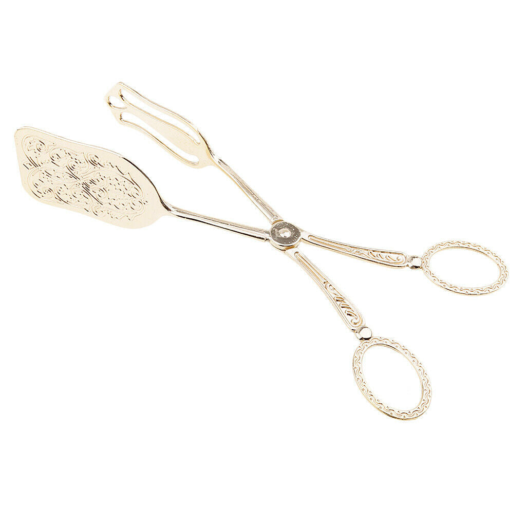 2 Pcs Zinc Alloy Food Pizza Bread Tong Kitchen Buffet Serving Clamp Golden