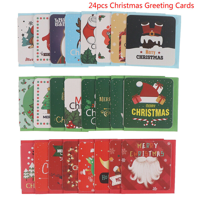 24pcs Merry Christmas Greeting Cards Party Invitations New Year Greeting .l8