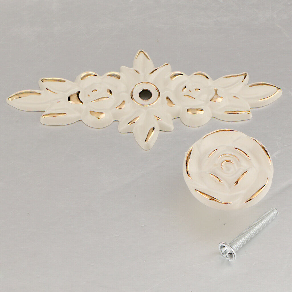 Roes Pull Knob Handles for Cabinet Drawer Cupboard Wardrobe Door_Gold White
