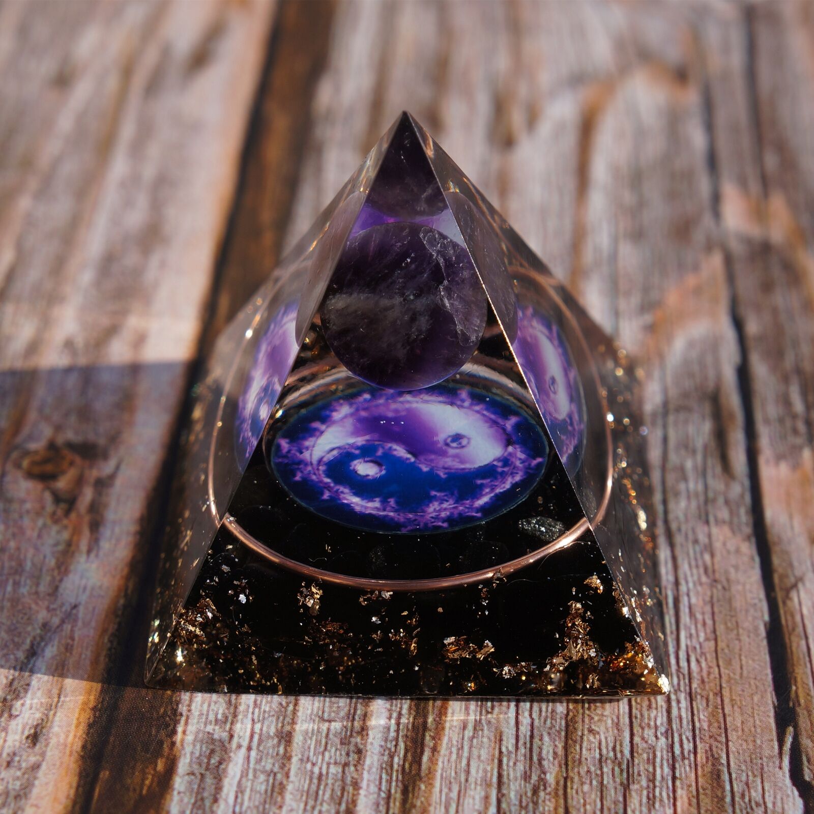 Amethyst Crystal Sphere Orgonite Pyramid with Obsidian Chakra Energy Orgone-US