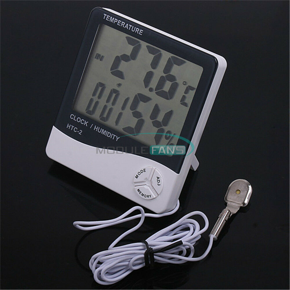 Digital LCD Temperature Thermometer Hygrometer Humidity Meter Clock White HTC-2