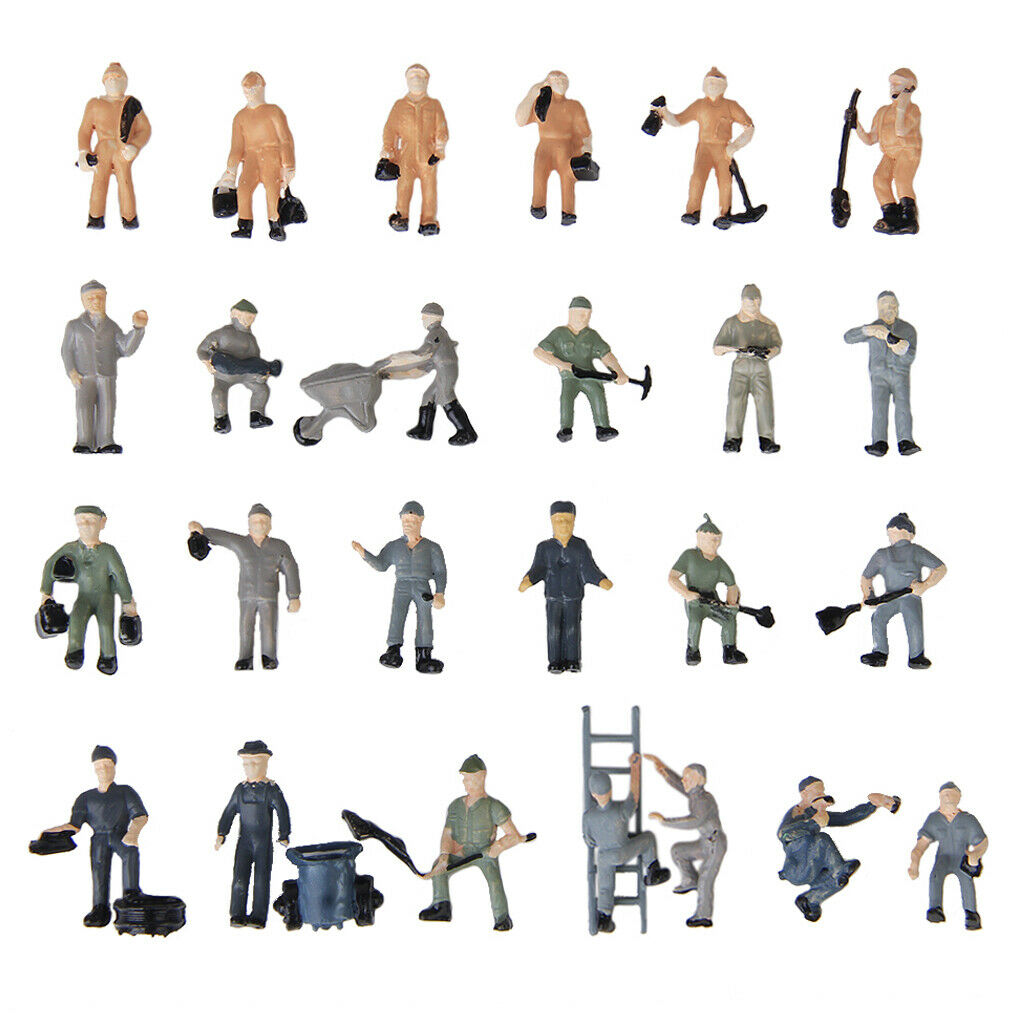 25 packs Railway Worker Train with Tools 1/87 Scale Railroad Crew Scenery