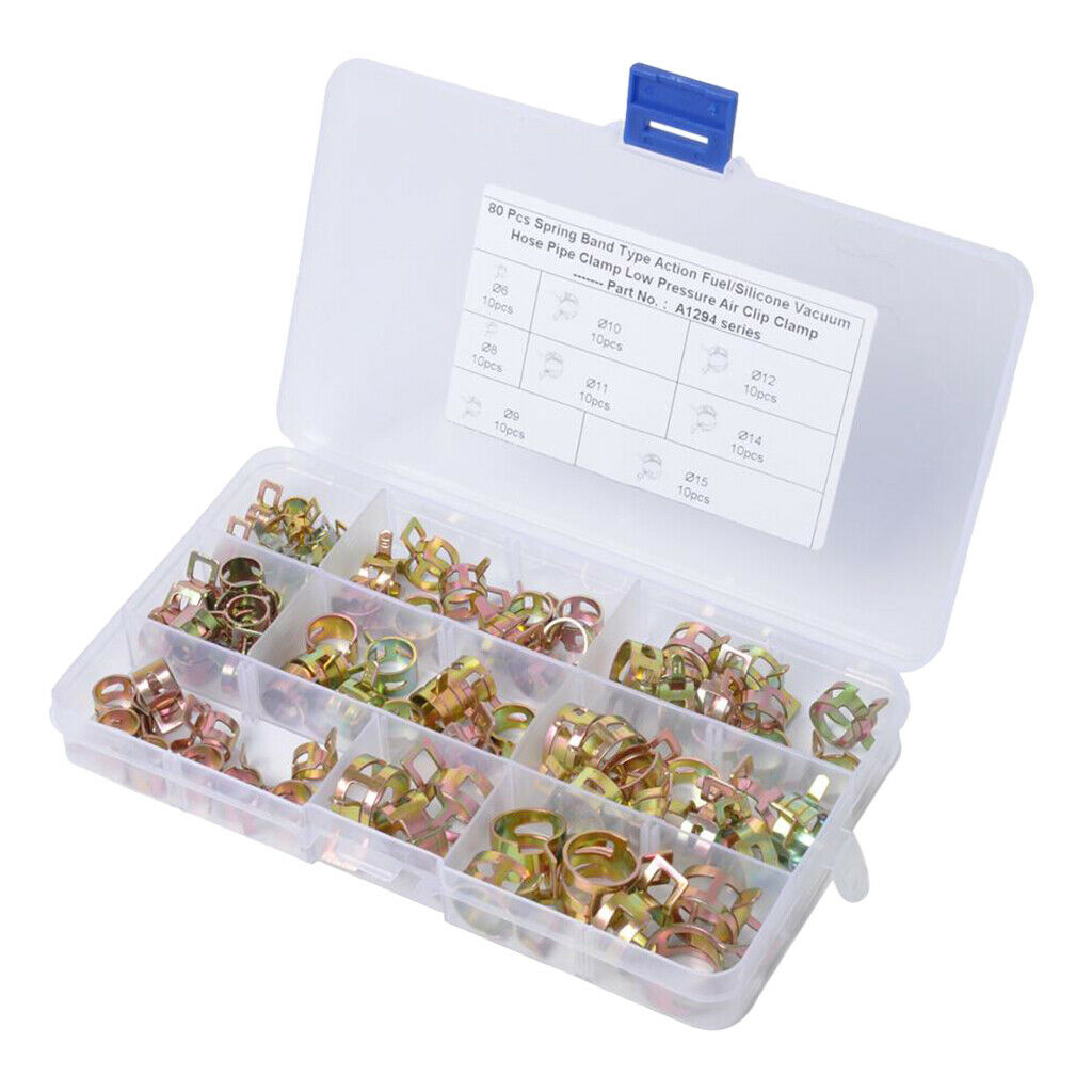 80pcs 6-15mm Hose Spring Clip Clamp Steel Vacuum Fuel Oil Line Band Clips