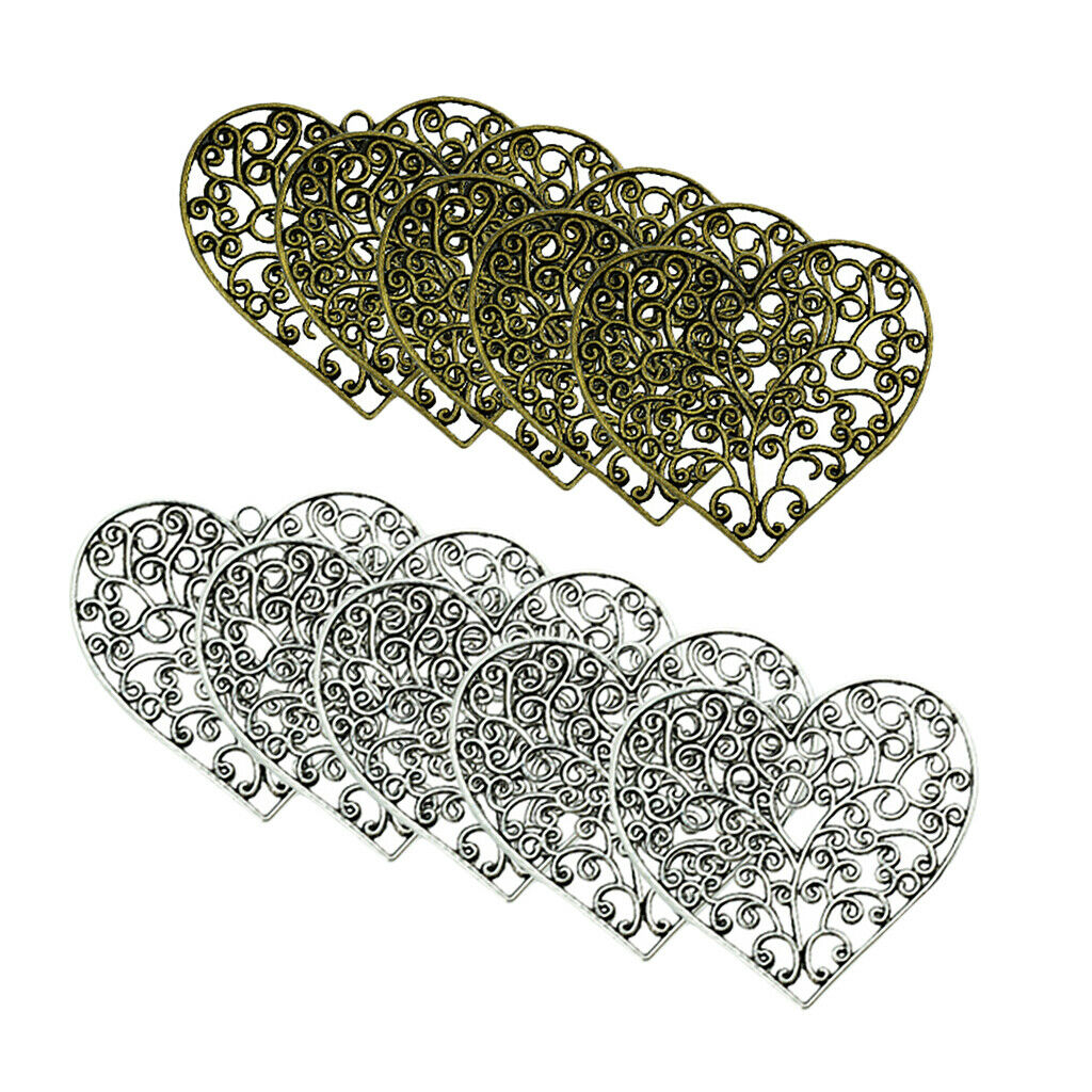 10 pieces Fashion Jewelry Making Charms Large Size Hollow Filigree Heart Charm