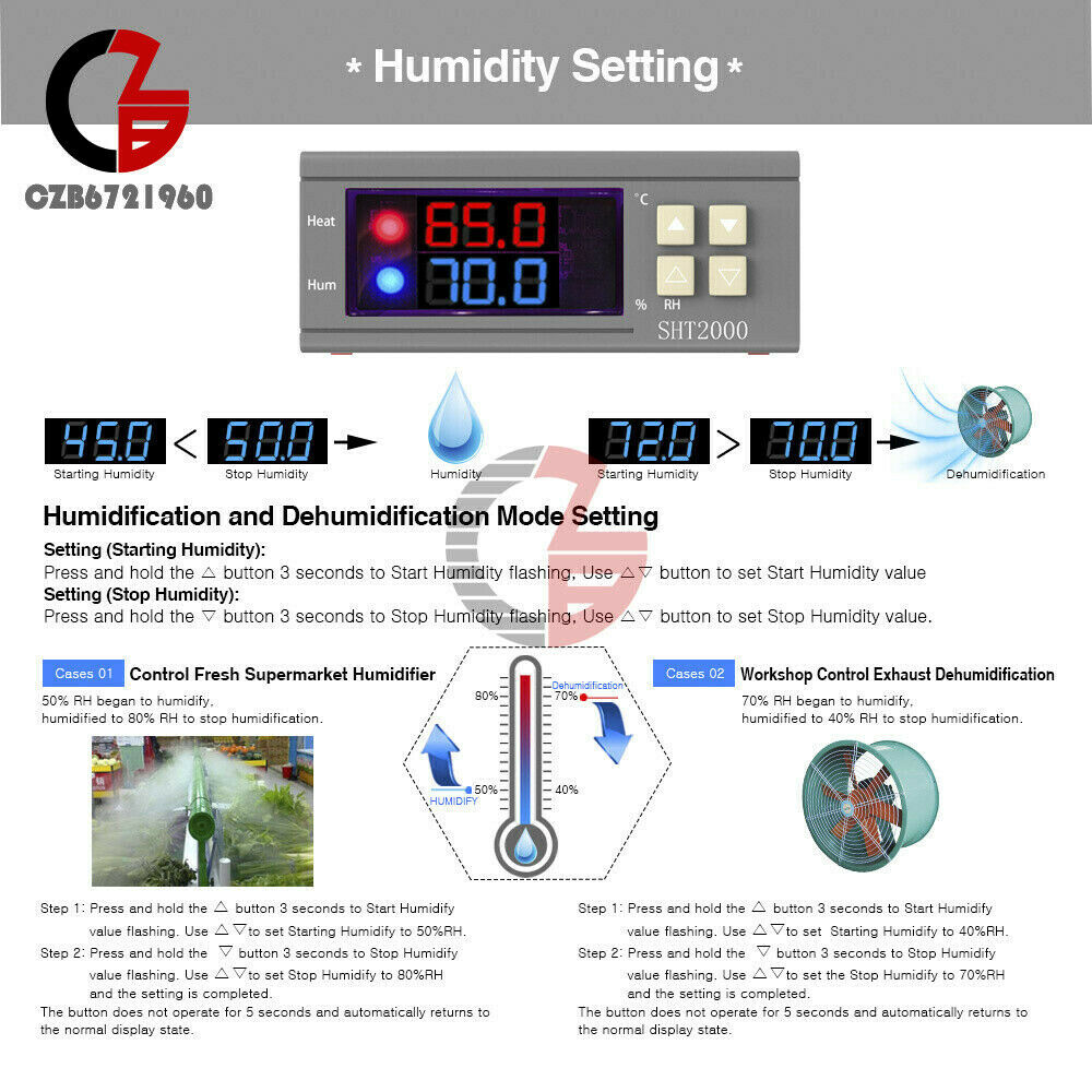 SHT2000 Humidity Hygrometer Thermostat Temperature Controller DC 12-72V 10A