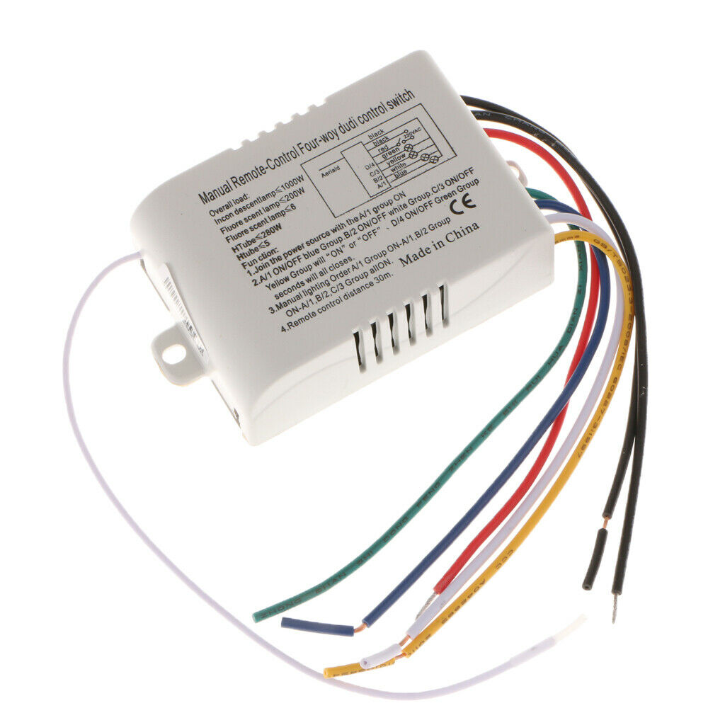 220V Wireless Lamp Light RF Remote Switch Receiver Module Controller 4 Way
