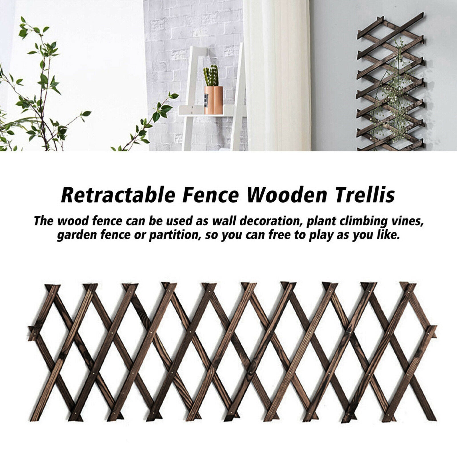 2 Pieces Expanding Pine Wooden Trellis Lattice Fence Panel Garden Decor