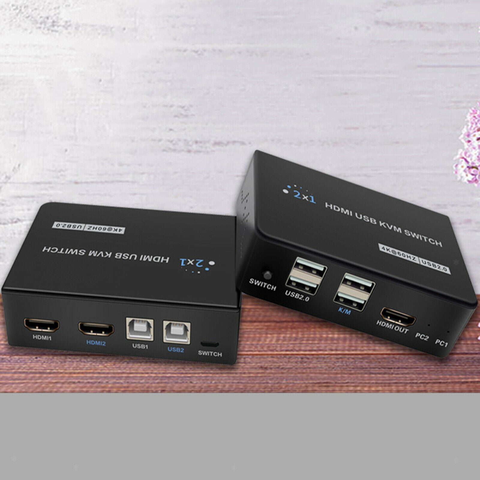 2 In 1 Out HDMI KVM Switch 4K@60Hz Sharing 1 Monitor Keyboard Mouse Printer