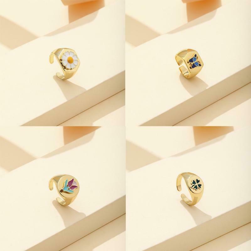 4 Pcs Flower Butterfly Ring Adjustable Open Cuff Party Wedding Beauty Jewelry