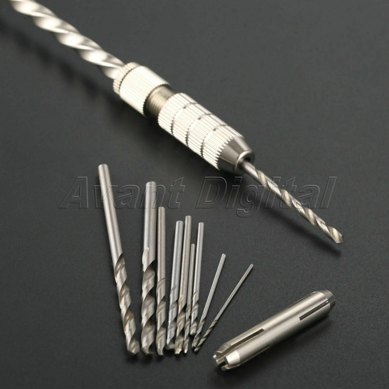 Semi Automatic Spiral Hand Push Drill  Pin Vise Chuck & 10x Micro Drill Bits 1x