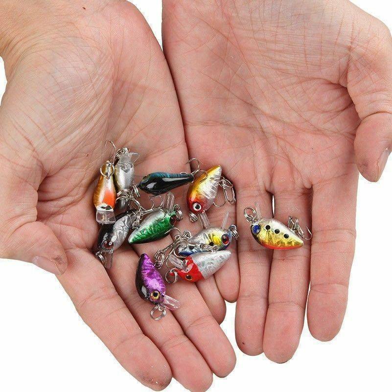 10* Fishing Lures Lots Of Mini Minnow Fish Bass Tackle Hooks Baits Crankbait US