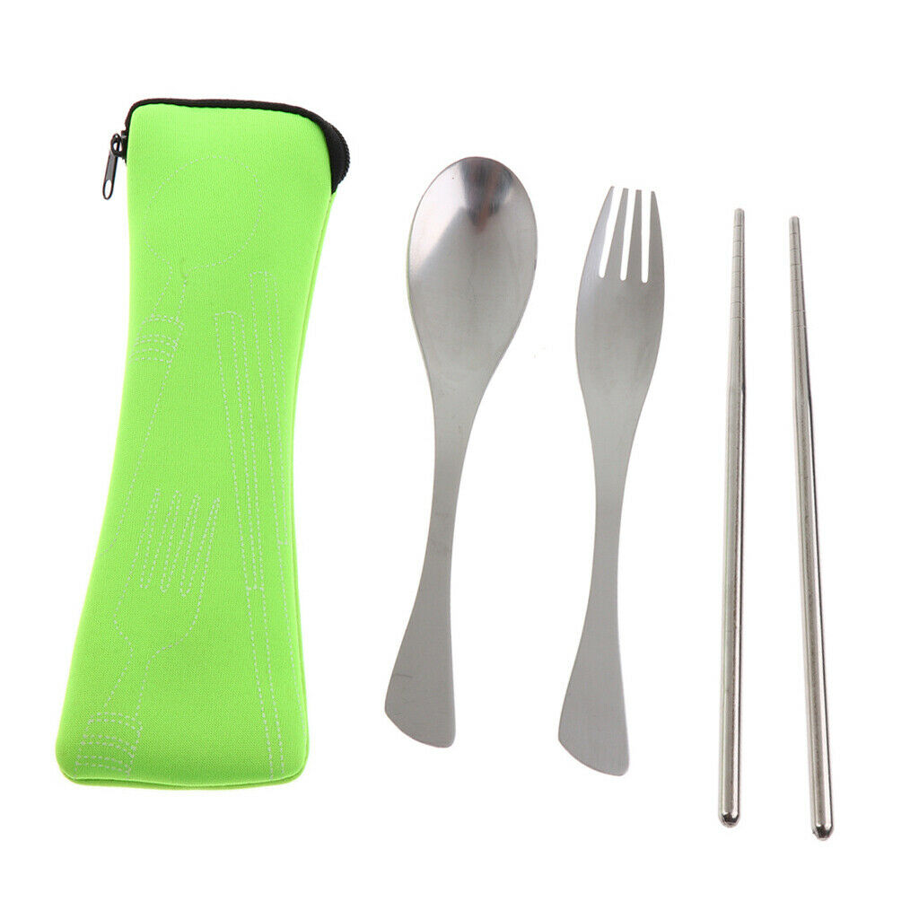 Camping Cutlery Set Portable Tableware Picnic Travel BBQ Fluorescent Green
