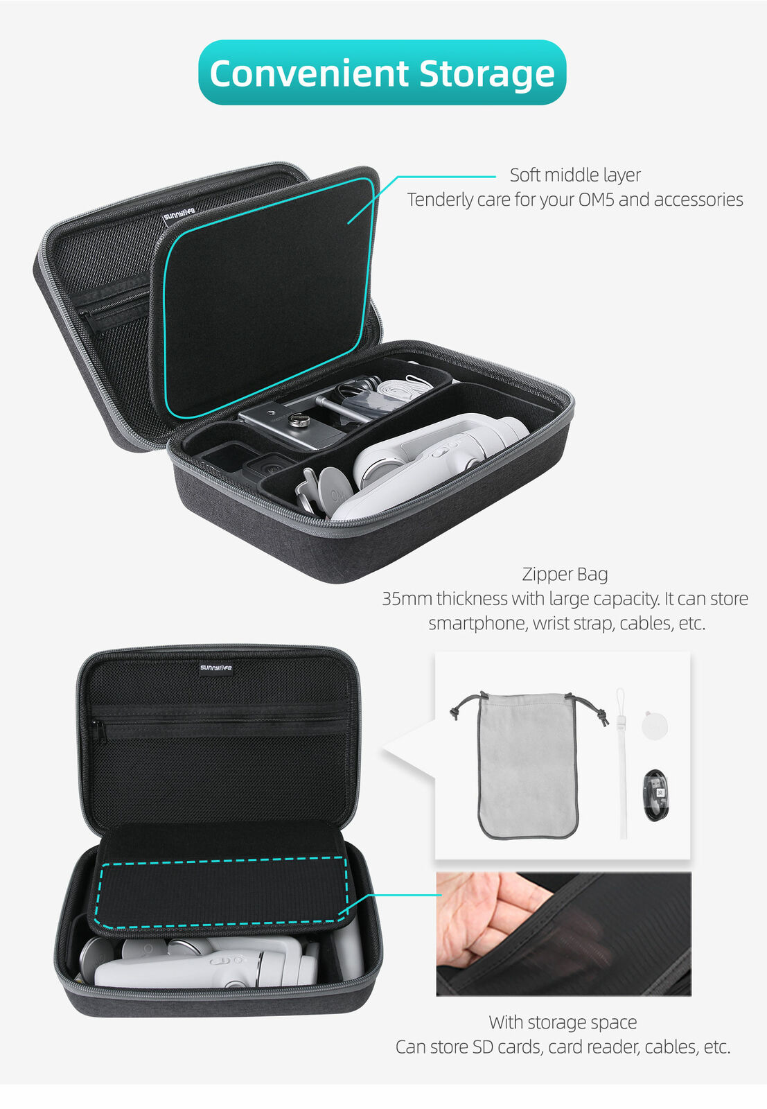 Sunnylife B77 Universal DIY Storage Bag for OM5/ GoPro10/ Pocket 2 Carrying Bag