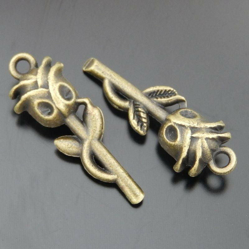 20 pcs Antiqued Bronze Rose Alloy Charm Flower Pendant Earring Findings 26*8*6mm