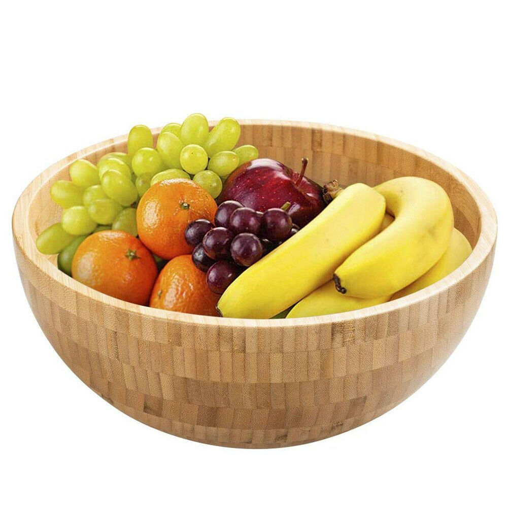 Bamboo Salad Bowl Round Serving Bowl Natural Wood Dishware for Fruit Snacks