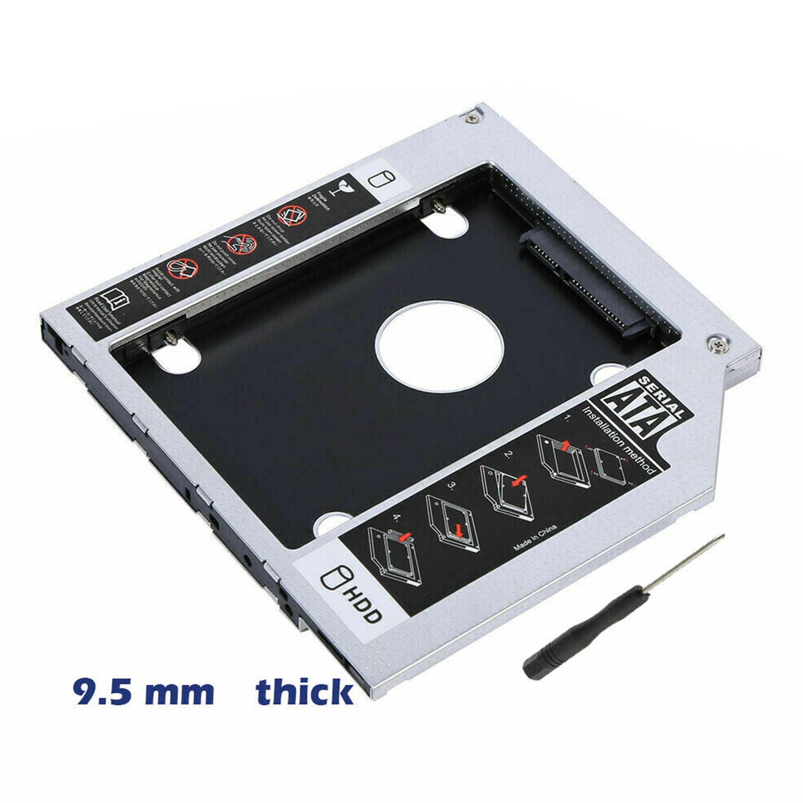 SATA 2nd HDD SSD Hard Drive Caddy 9.5 mm Universal For DVD-ROM ODD Optical Bay