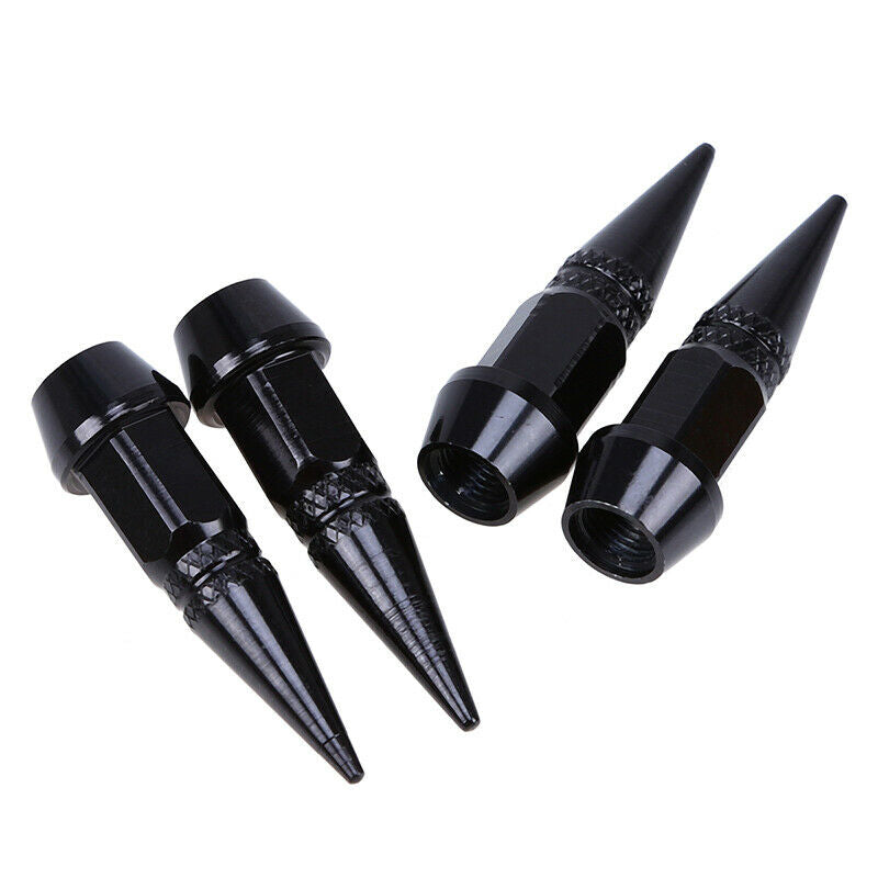 4Pc Black Chrome Aluminum Metal Spike Wheel/Tire Valve Stem Car Truck Air Caps