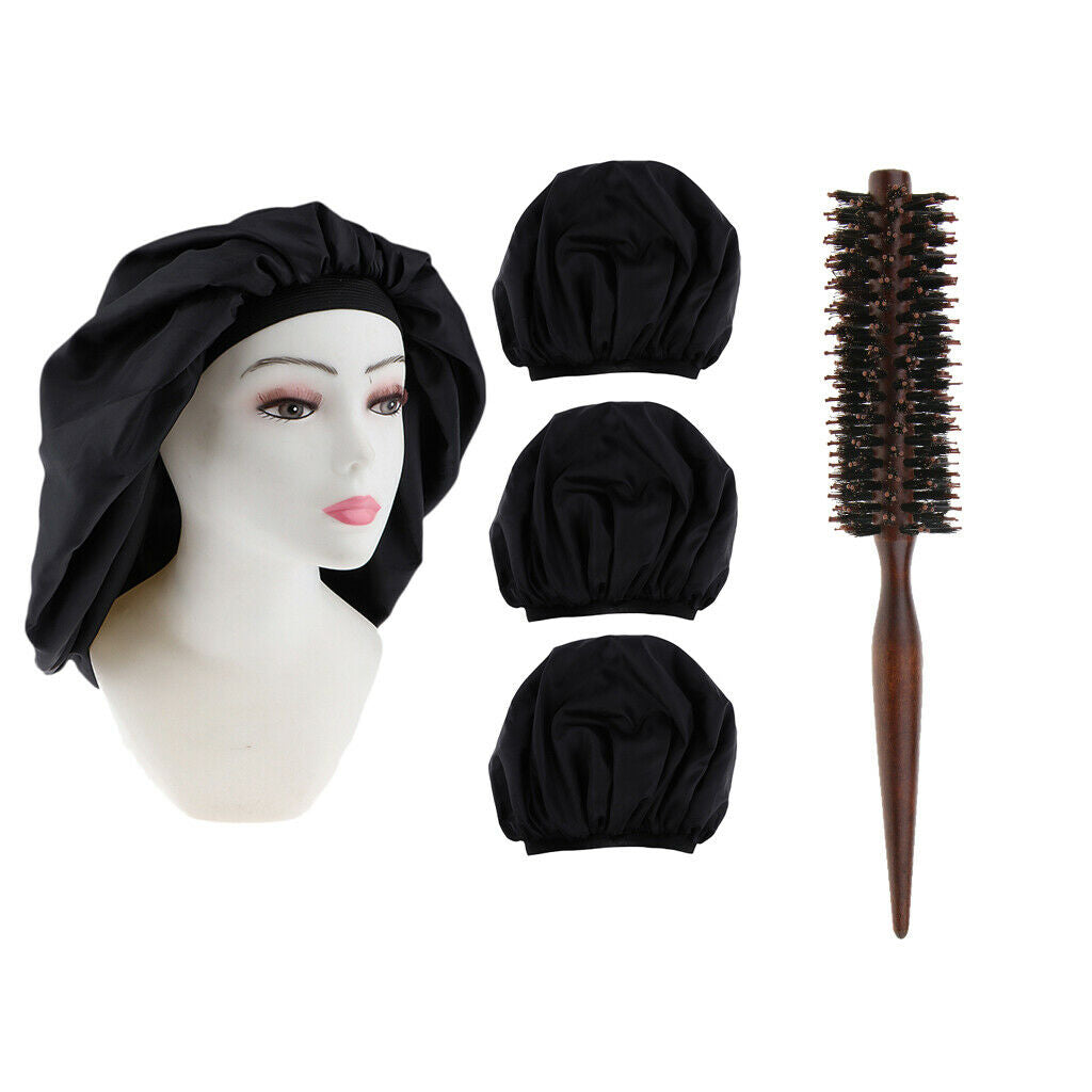 Lots 3 Natural Silk Night Caps w/ Brush for Women Lady | Head Cover Hair Bonnet