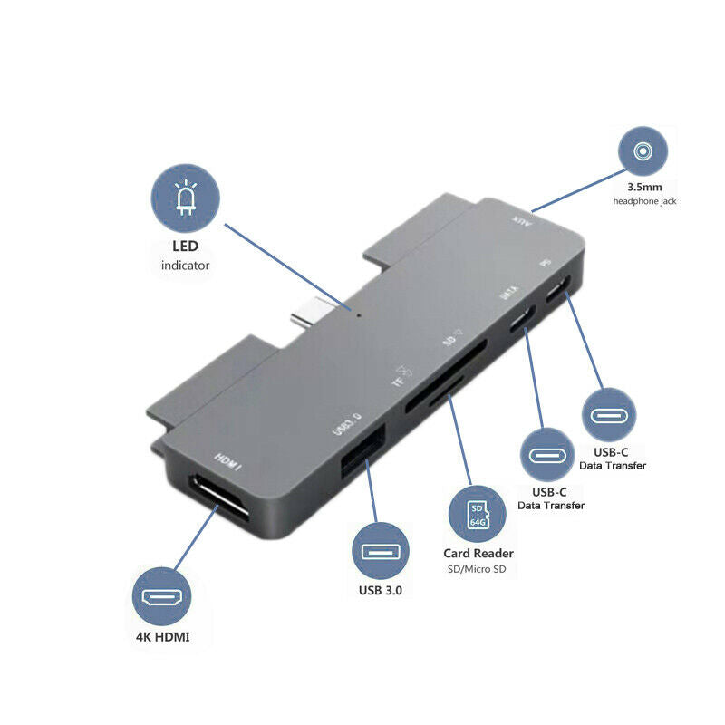 USB C Hub for iPad Pro 2018 Type-C to 4K MI Adapter SD/TF Card Reader 3.5mm HeY1