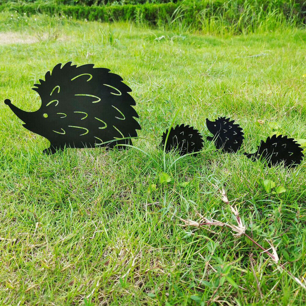 4pcs/Set Hedgehog Garden Metal Stakes Yards Gardens Lawn Decor Stake Black